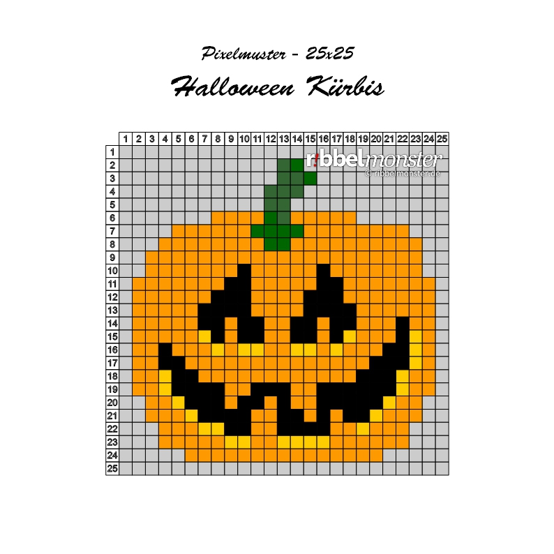 Pixelmuster - 25x25 - Halloween Kürbis - Druckvorlage