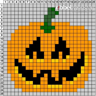 Pixelmuster - 25x25 - Halloween Kürbis - Vorlage