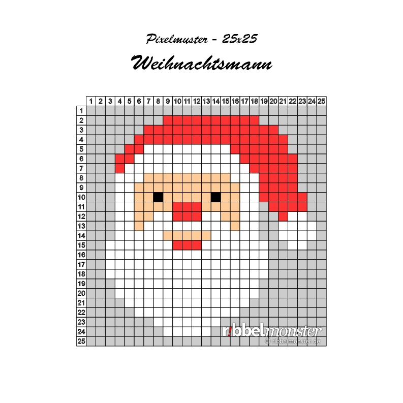Pixelmuster - 25x25 - Weihnachtsmann - Druckvorlage
