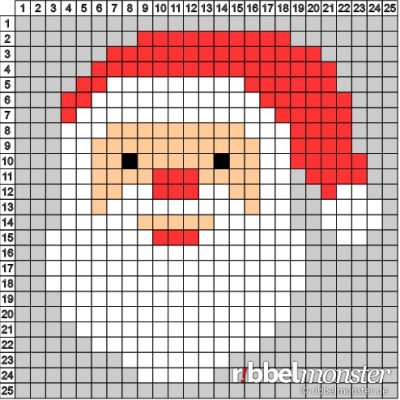 Pixelmuster - 25x25 - Weihnachtsmann - Vorlage