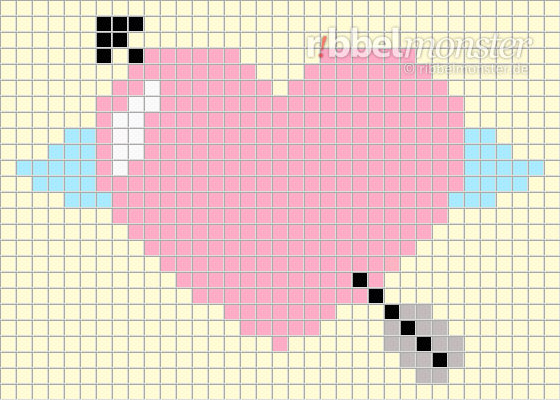 Pixelmuster – Herz mit Pfeil und Flügeln – 35×25